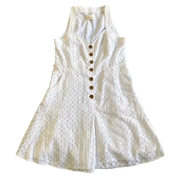 Anthropologie Women's Size 12 Eyelet Sleeveless Button-Front Romper Dress Lined - Picture 2 of 10